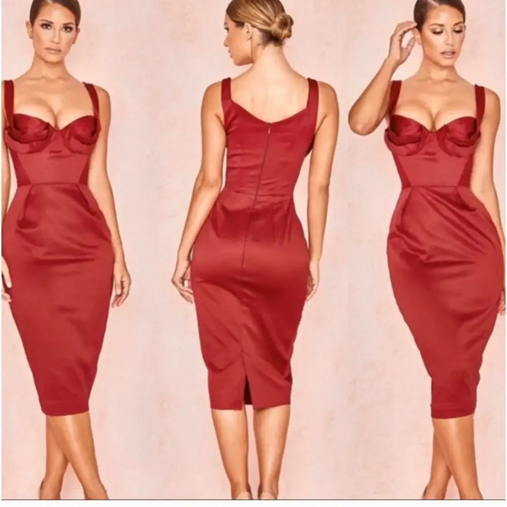anja satin corset midi dress House of CB | Dresses | Stunning House Of Cb Anja Red Satin Corset Midi  Dress
